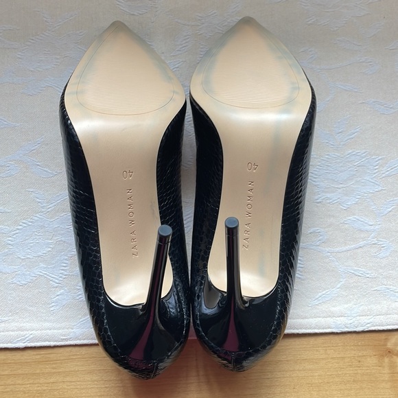 Zara Black High Heel Pumps Snake Skin Print.Pointed Toe. - Picture 8 of 11